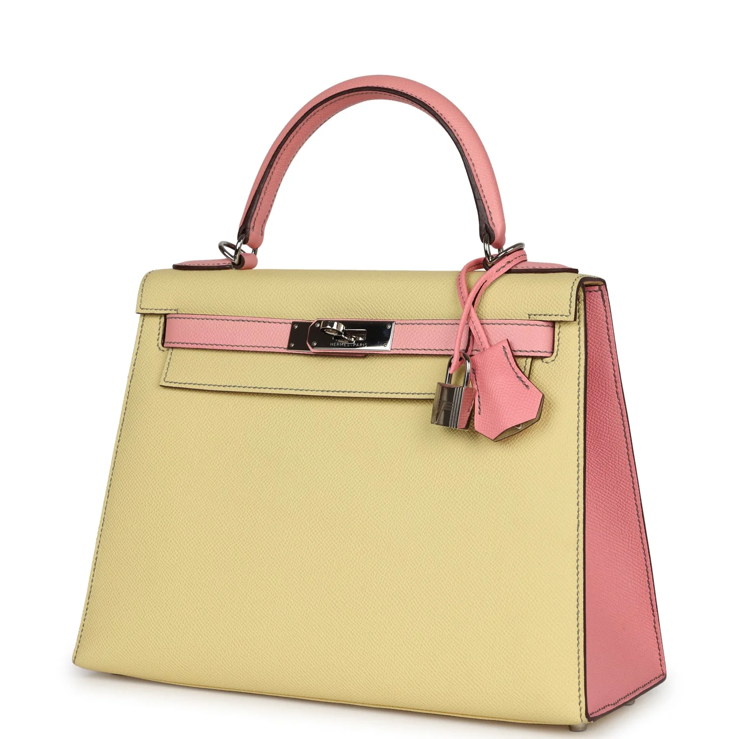 Replicate Hermes Special Order (HSS) Kelly Sellier 28 Rose Confetti and Jaune Poussin Epsom Palladium Hardware(1:1 replica)