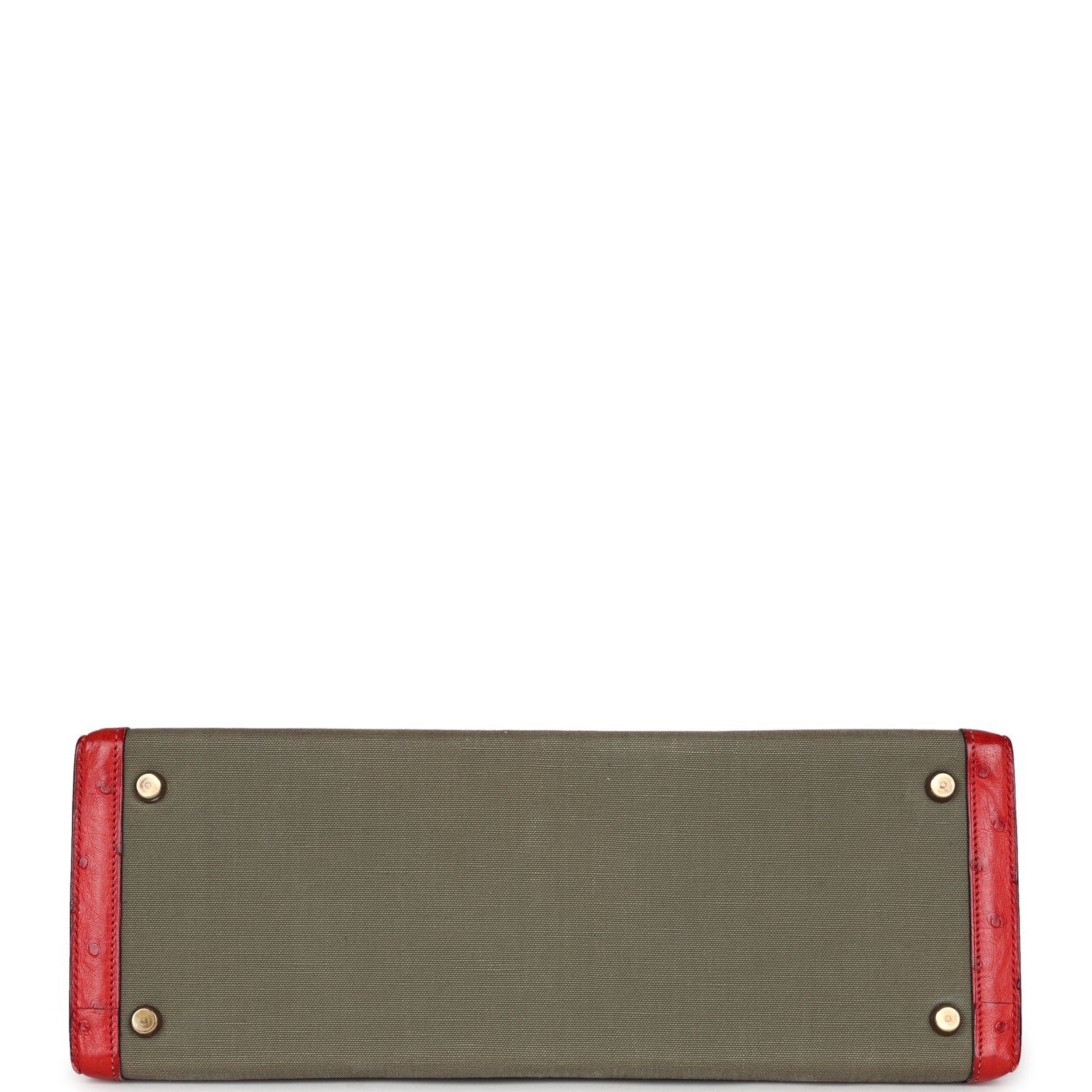 Replicate Vintage Hermes Kelly Sellier 32 Rouge Vif Ostrich and Vert Olive Officier Canvas Gold Hardware(1:1 replica)
