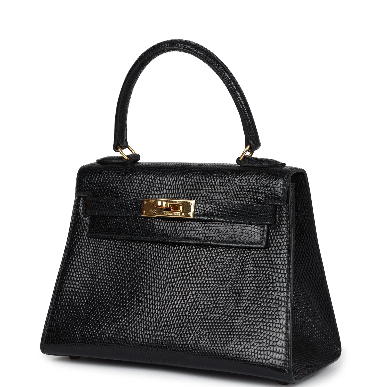 Replicate Vintage Hermes Kelly Sellier 20 Black Varanus Salvator Lizard Gold Hardware(1:1 replica)