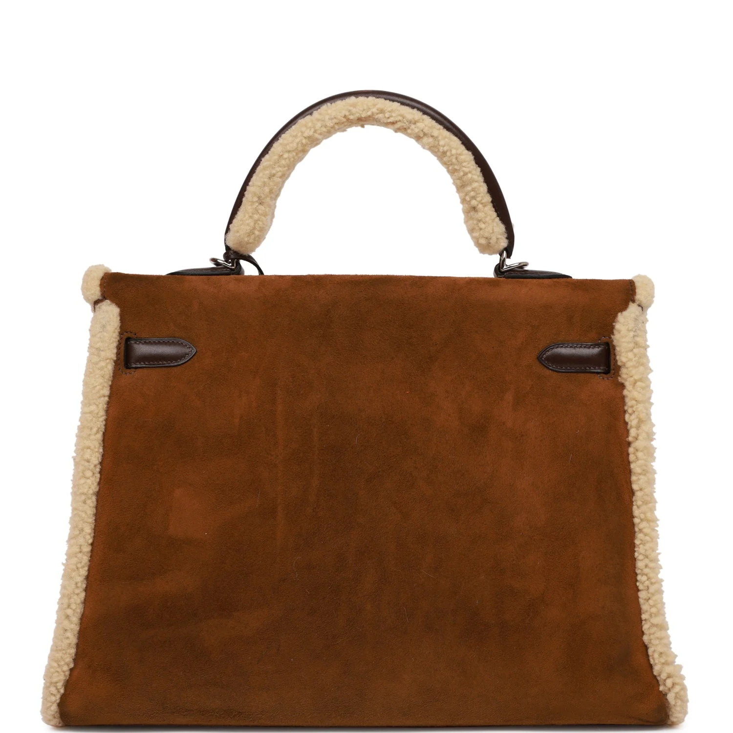 Replicate Hermes Teddy Kelly 35 Shearling and Ebene Barenia Palladium Hardware(1:1 replica)
