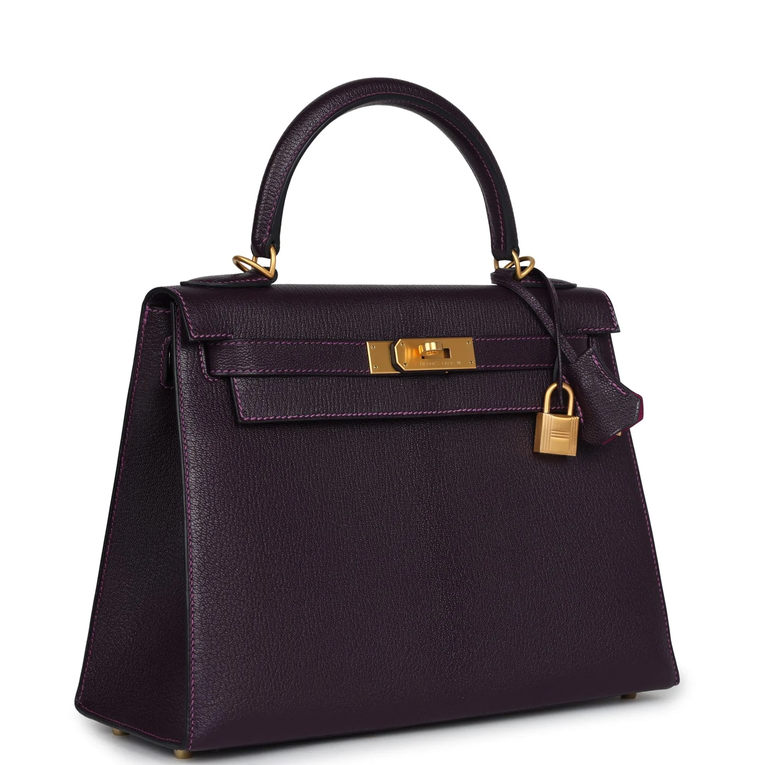 Replicate Hermes Special Order (HSS) Kelly Sellier 28 Raisin Verso Chevre Brushed Gold Hardware(1:1 replica)