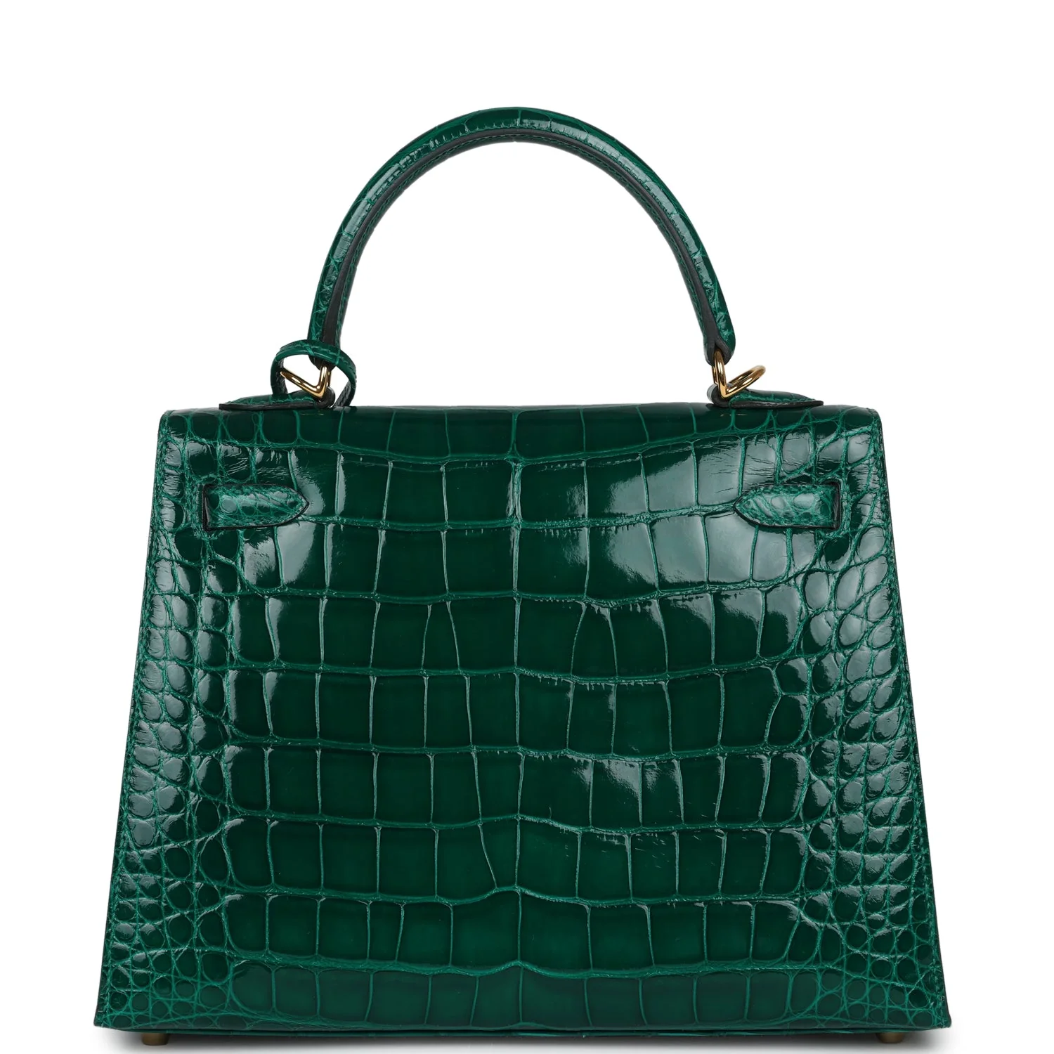 Replicate Hermes Kelly Sellier 25 Emerald Shiny Alligator Gold Hardware(1:1 replica)