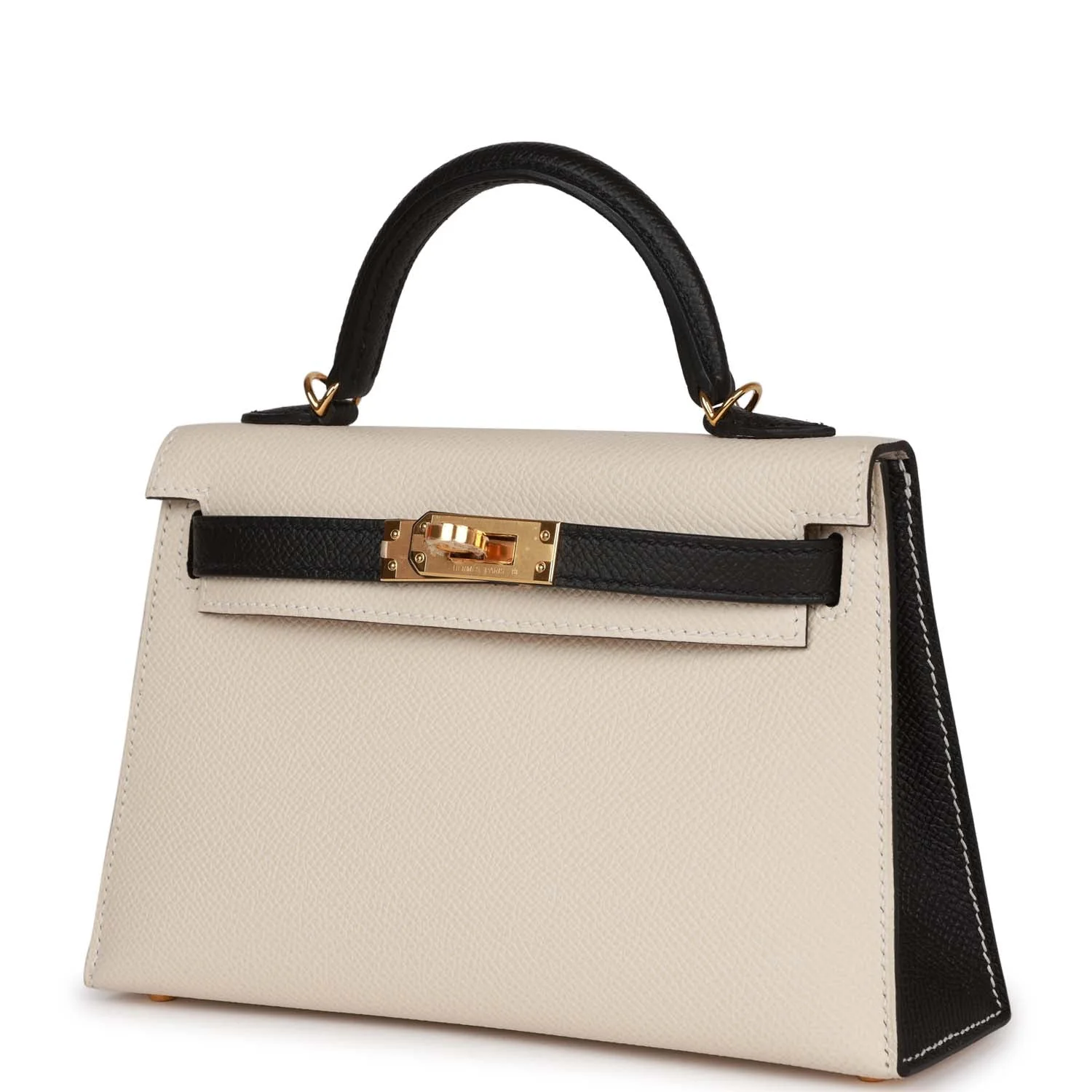 Replicate Hermes Special Order (HSS) Kelly Sellier 20 Craie and Black Epsom Gold Hardware(1:1 replica)