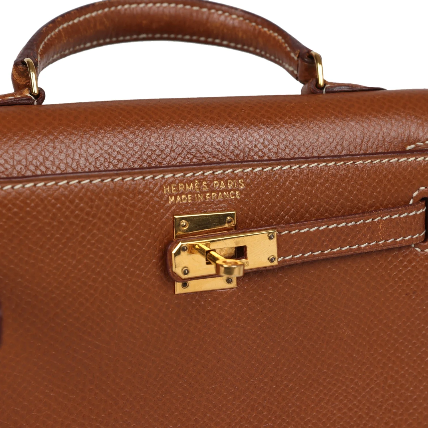 Replicate Vintage Hermes Micro Kelly Sellier 15 Gold Courchevel Gold Hardware(1:1 replica)