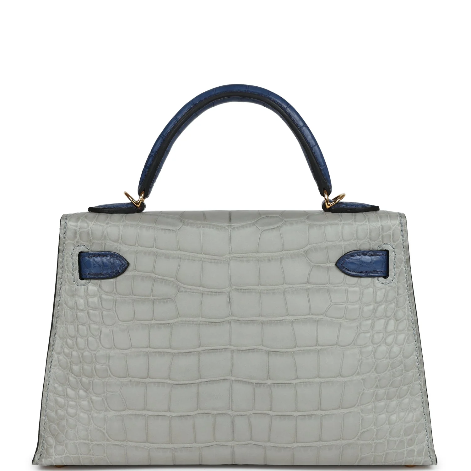 Replicate Hermes Special Order (HSS) Kelly Sellier 20 Gris Perle and Bleu de Malte Matte Alligator Gold Hardware(1:1 replica)