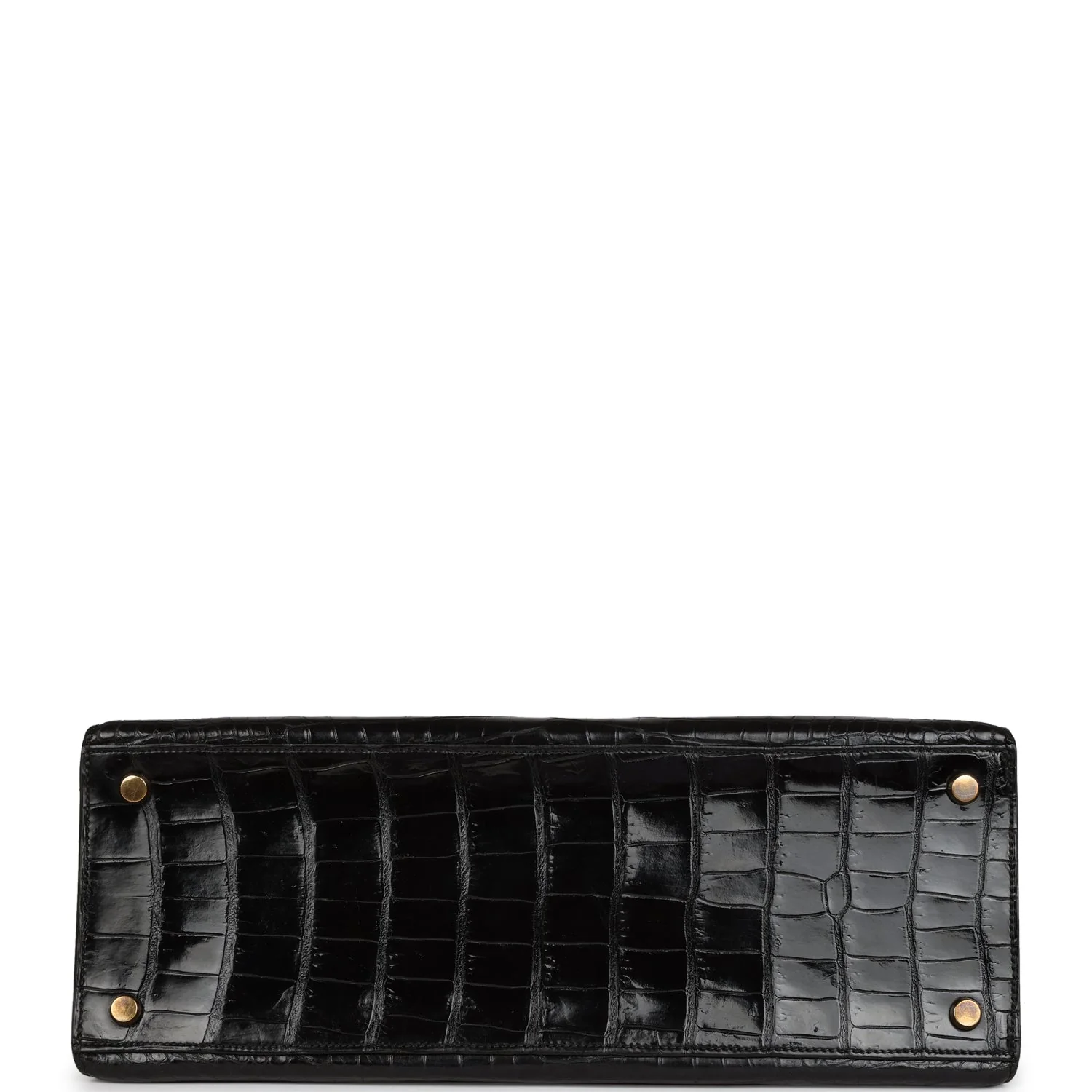 Replicate Vintage Hermes Kelly Sellier 32 Black Shiny Porosus Crocodile Gold Hardware(1:1 replica)
