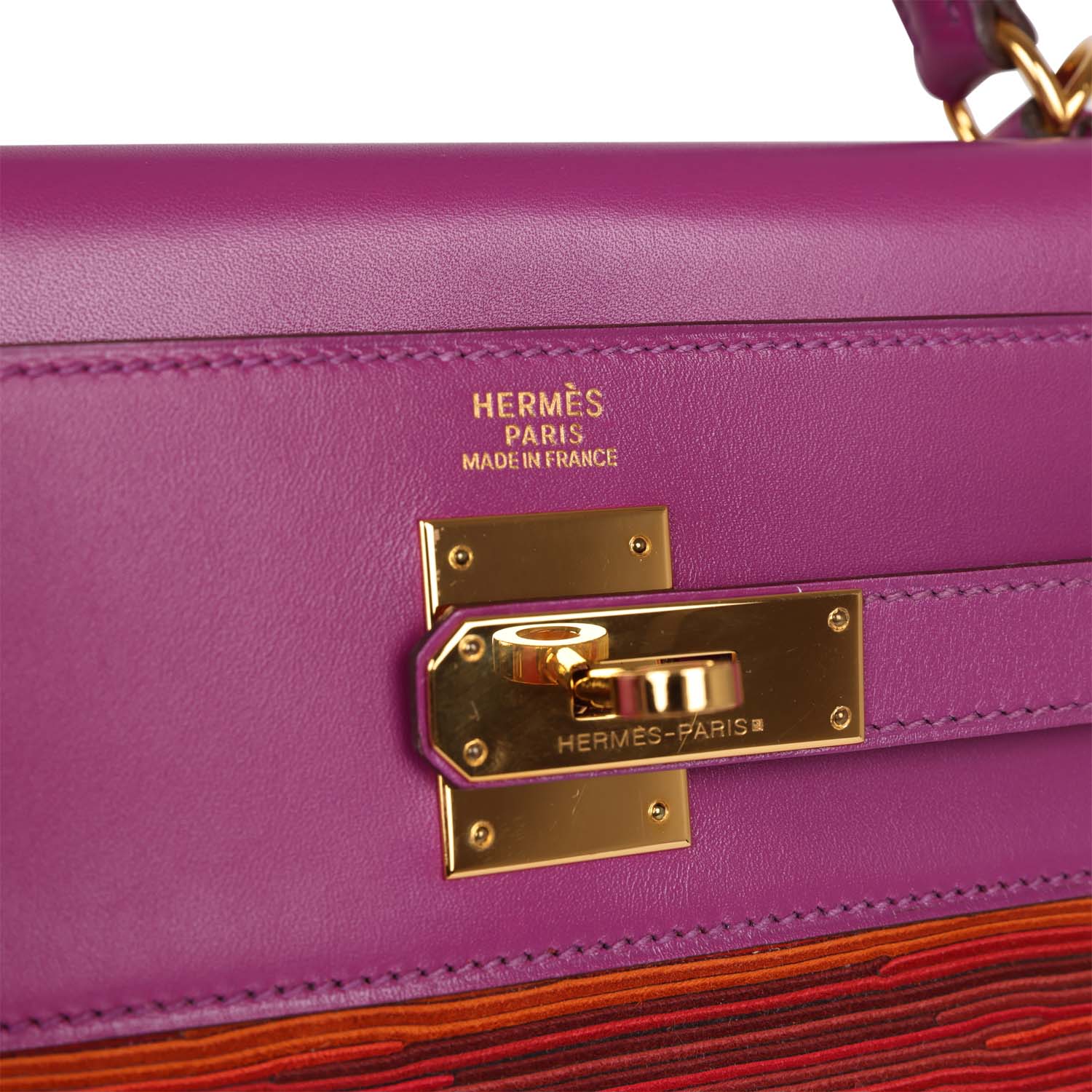 Replicate Vintage Hermes Kelly Retourne 32 Vibrato Cyclamen Box Gold Hardware(1:1 replica)