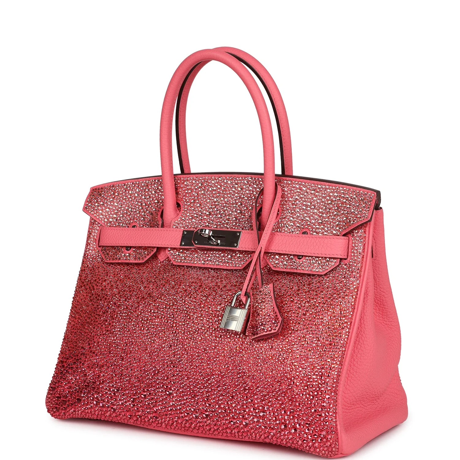 Replicate Custom Ombre Swarovski Crystal Hermes Birkin 30 Rose Azalee Clemence Palladium Hardware(1:1 replica)