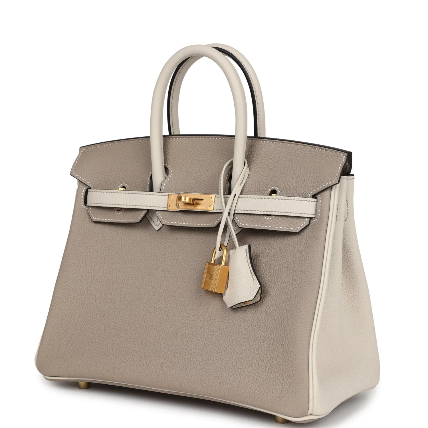 Replicate Hermes Special Order (HSS) Birkin 25 Gris Tourterelle and Craie Togo Brushed Gold Hardware(1:1 replica)