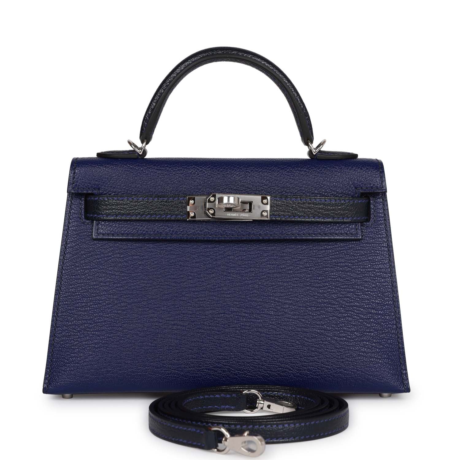 Replicate Hermes Special Order (HSS) Kelly Sellier 20 Bleu Encre and Bleu Indigo Chevre Mysore Palladium Hardware(1:1 replica)
