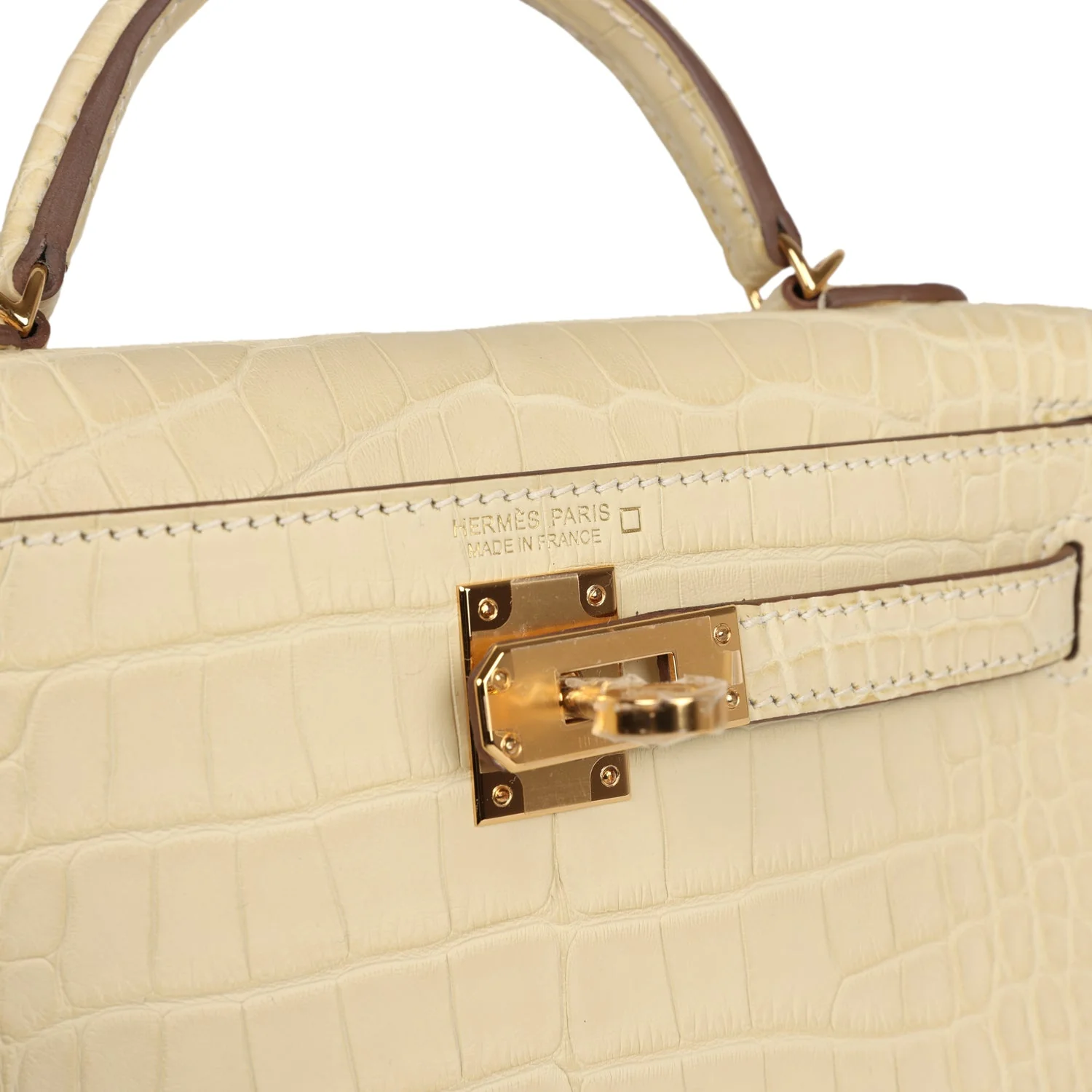 Replicate Hermes Kelly Sellier 20 Vanille Matte Alligator Gold Hardware(1:1 replica)