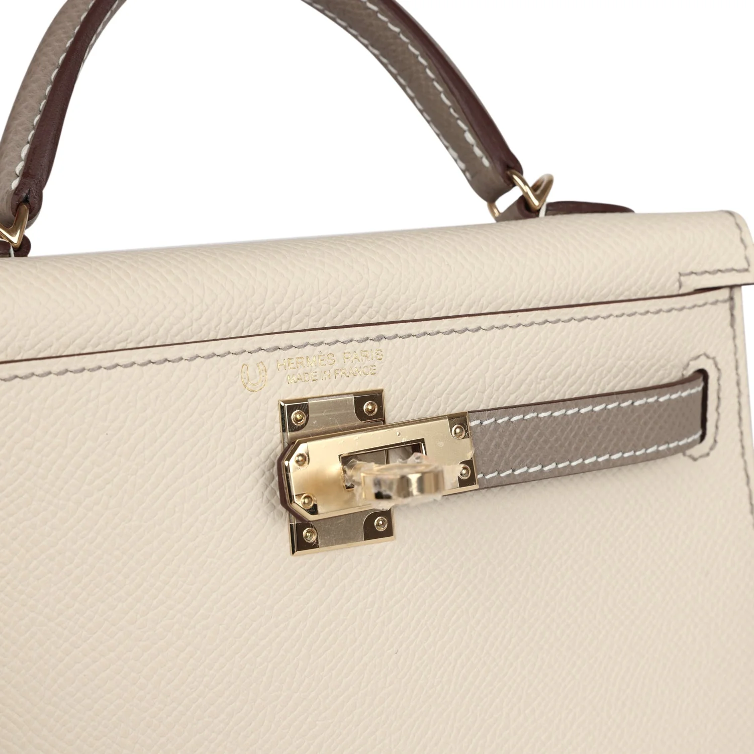 Replicate Hermes Special Order (HSS) Kelly Sellier 20 Craie and Gris Asphalte Epsom Permabrass Hardware(1:1 replica)