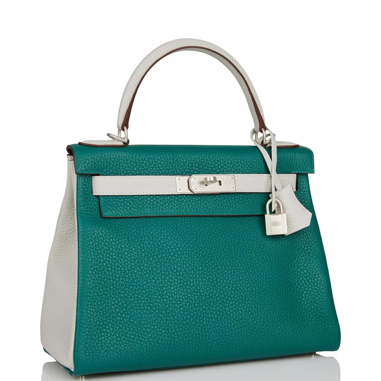 Replicate Hermes Special Order (HSS) Kelly Retourne 28 Malachite and Gris Perle Clemence Brushed Palladium Hardware(1:1 replica)