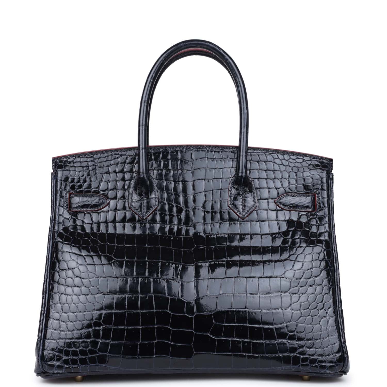 Replicate Hermes Birkin 30 Bleu Marine and Rouge H Contour Shiny Porosus Crocodile Gold Hardware(1:1 replica)