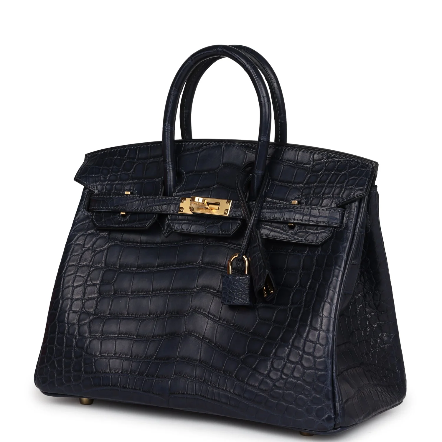 Replicate Hermes Birkin 25 Bleu Indigo Matte Alligator Gold Hardware(1:1 replica)