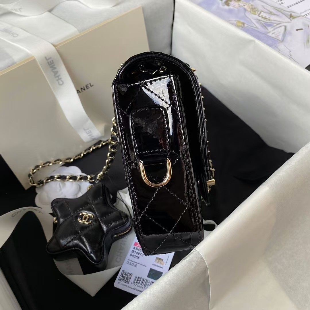 Replicate Chanel AS4647 Mini Flap Bag With Star Coin Purse Metallic Calfskin   Gold Metallic Black(1:1 replica)