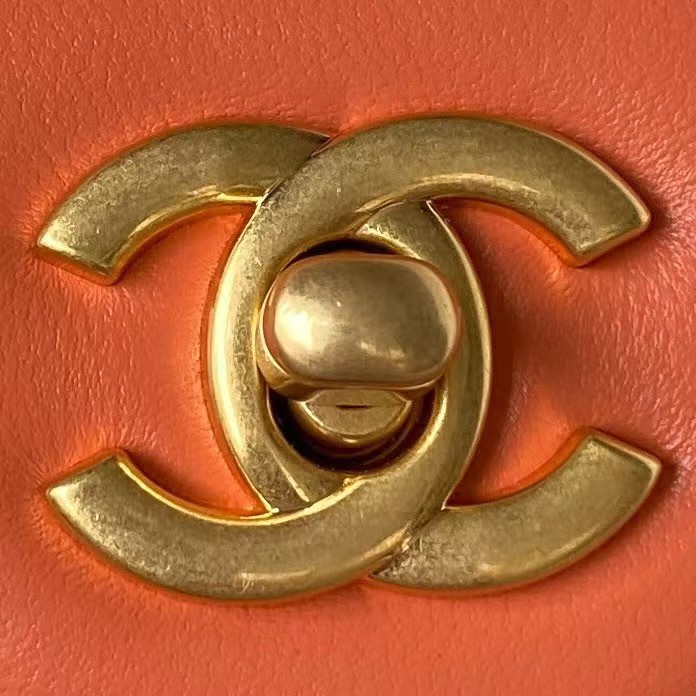 Replicate Chanel 23K AS1787 Mini Pearl Embossed Rectangular Flap Bag Lambskin Brushed Metal Hardware Orange(1:1 replica)
