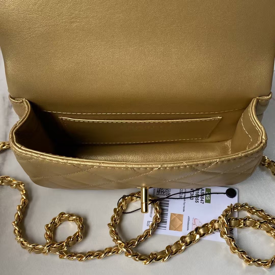 Replicate Chanel AS4847 Mini Flap Bag With Top Handle Lambskin Resin Gold(1:1 replica)