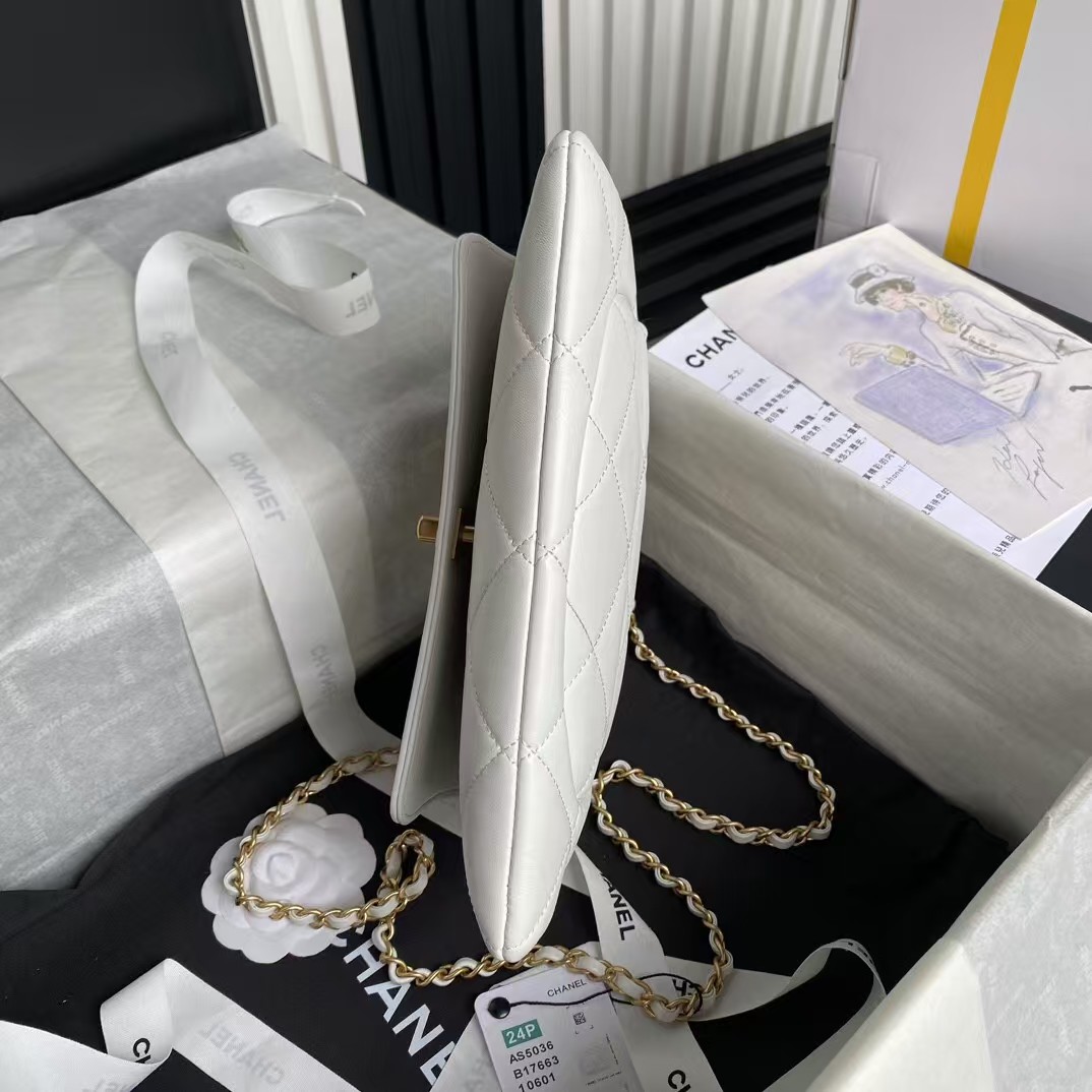 Replicate Chanel 24B AS5038 Lambskin Clutch White(1:1 replica)