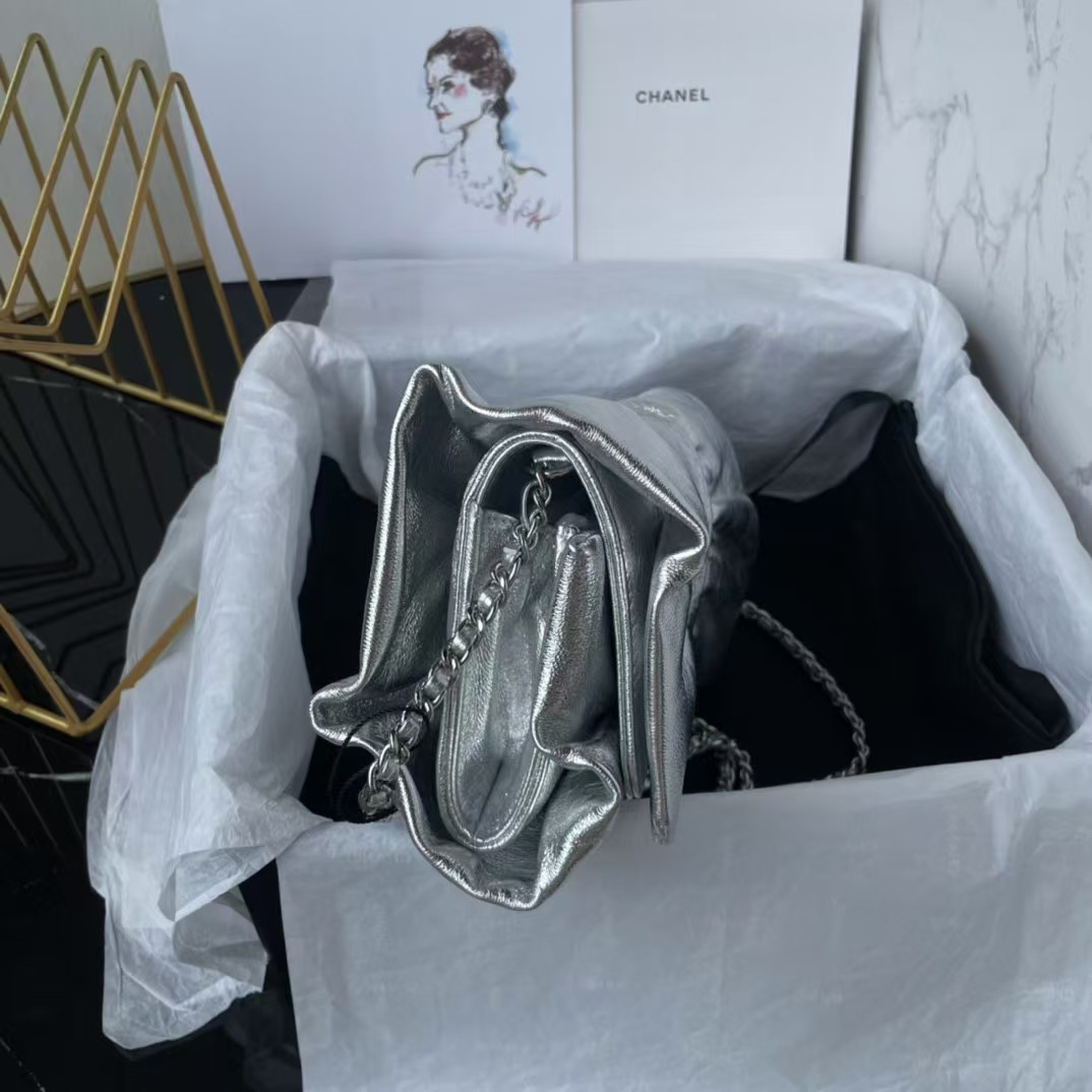 Replicate Chanel 24B AS5129 Metallic Lambskin Butterfly Evening Bag Metallic Silver(1:1 replica)