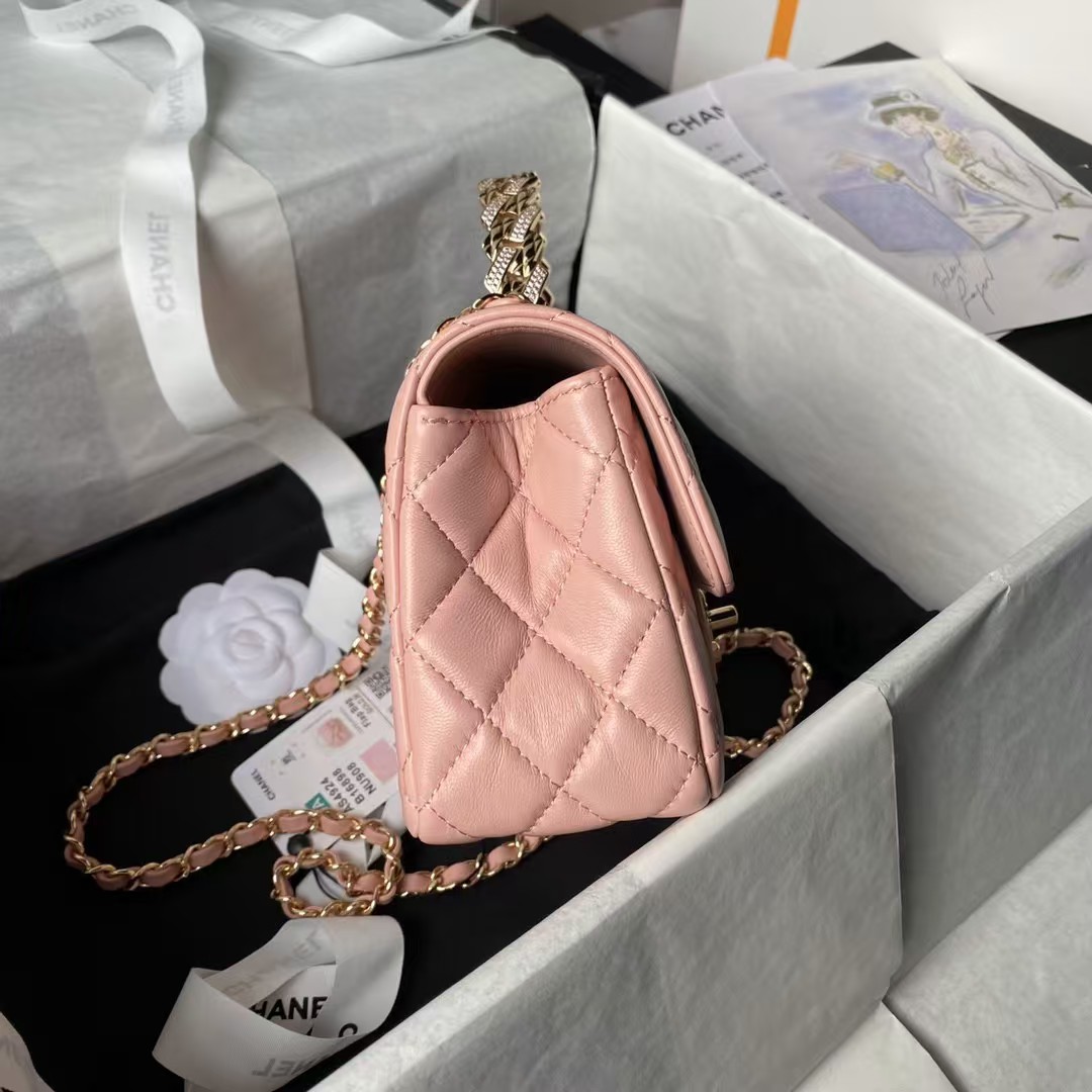 Replicate Chanel 24A AS4924 Mini Flap Bag With Top Handle Pink(1:1 replica)
