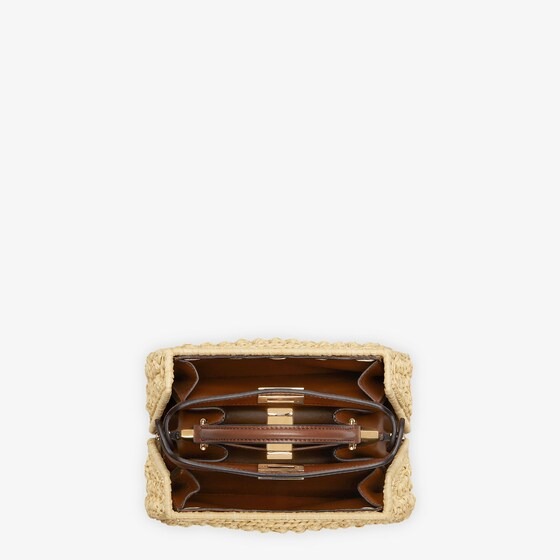 Replicate Fendi Peekaboo ISeeU Petite Brown leather and interlaced fiber bag(1:1 replica)