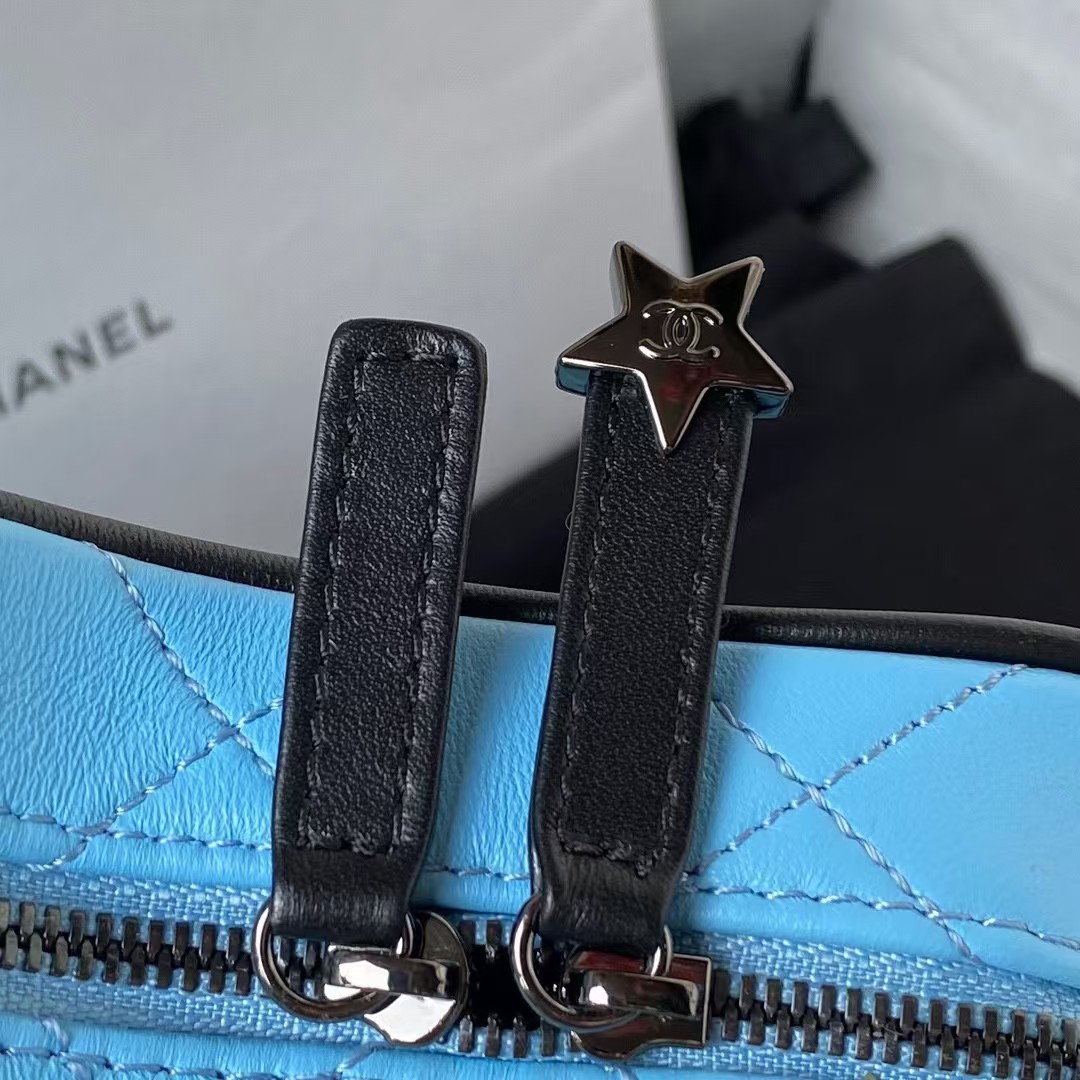 Replicate Chanel 24C AS4579 Star Bag Sky Blue and Black Satin Black Metal Hardware(1:1 replica)
