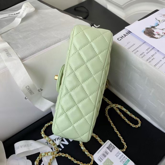 Replicate Chanel 23K AS1787 Mini Pearl Embossed Rectangular Flap Bag Lambskin Brushed Metal Hardware Light Green(1:1 replica)