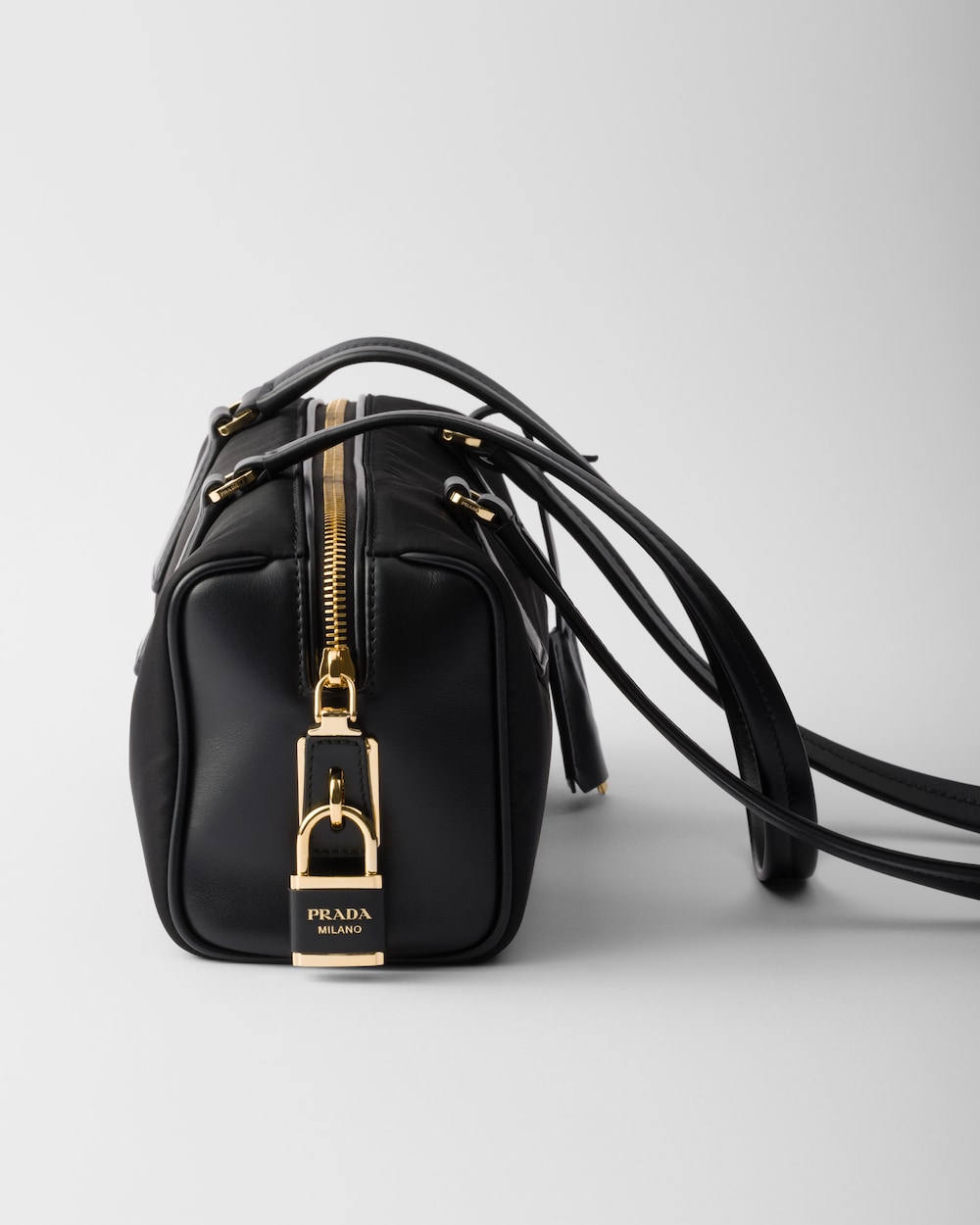 Replicate Re-Nylon and Leather Medium Top-Handle Bag With Padlock(1:1 replica)