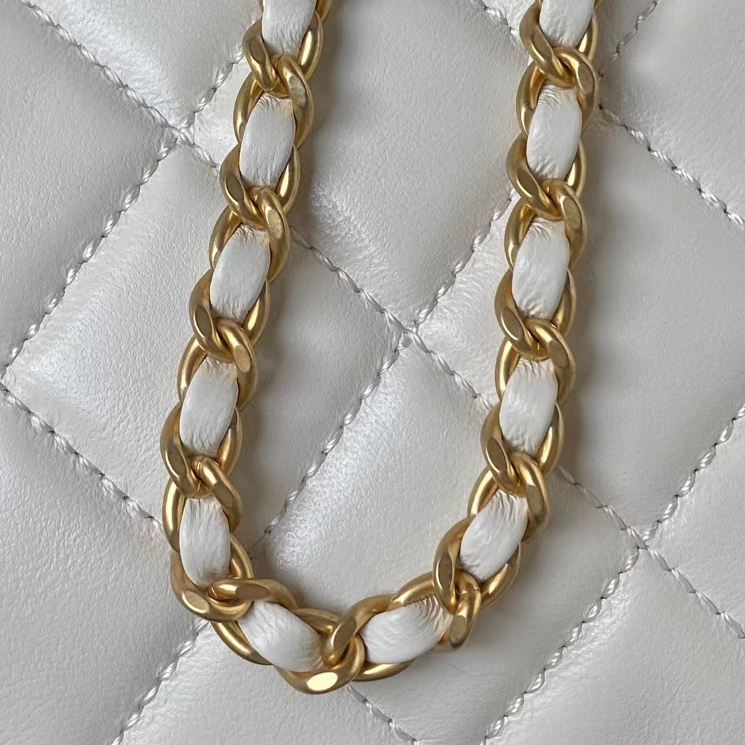 Replicate Chanel 24C AS4596 Vintage Logo Quilted Lambskin Shoulder Bag White(1:1 replica)