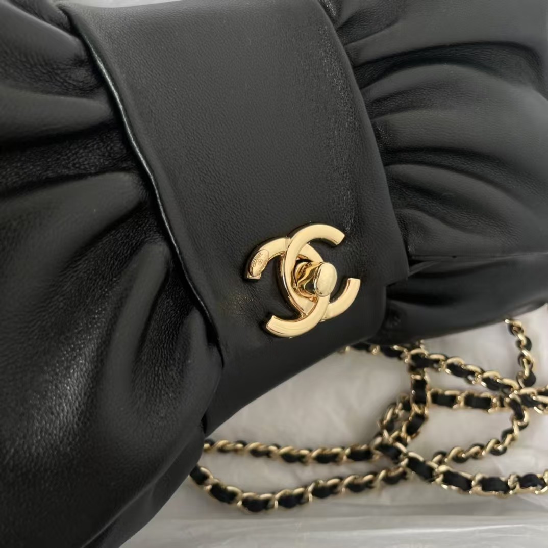 Replicate Chanel 24B AS5129 Metallic Lambskin Butterfly Evening Bag Black(1:1 replica)