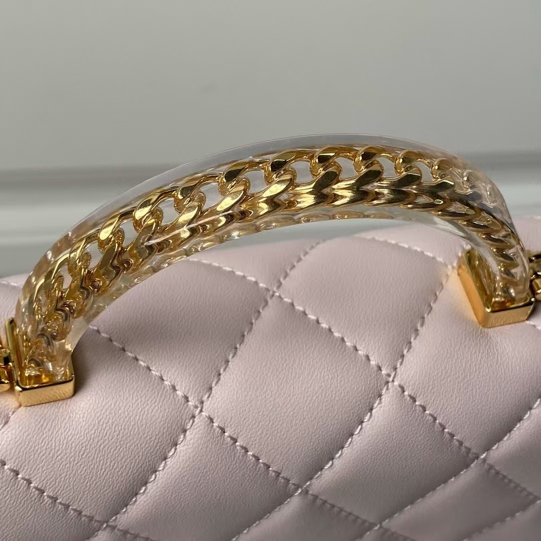 Replicate Chanel AS4847 Mini Flap Bag With Top Handle Lambskin Resin Pink(1:1 replica)