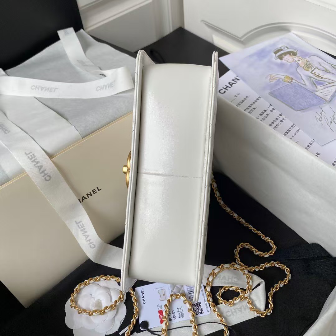 Replicate Chanel AS2649 Chain Bag With Gold Charm Small Vintage Calfskin Bag White(1:1 replica)