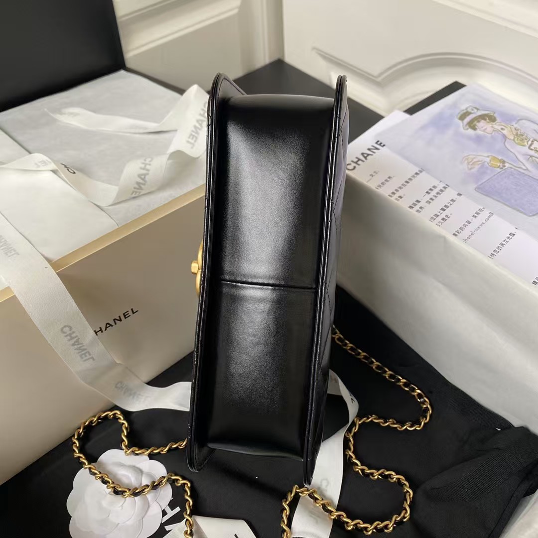 Replicate Chanel AS2649 Chain Bag With Gold Charm Small Vintage Calfskin Bag Black(1:1 replica)