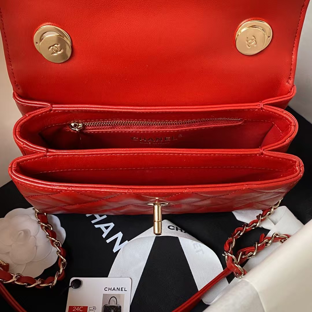 Replicate Chanel AS4654 Mini Fashion CC Flap Bag Red Lambskin Light Gold Hardware(1:1 replica)