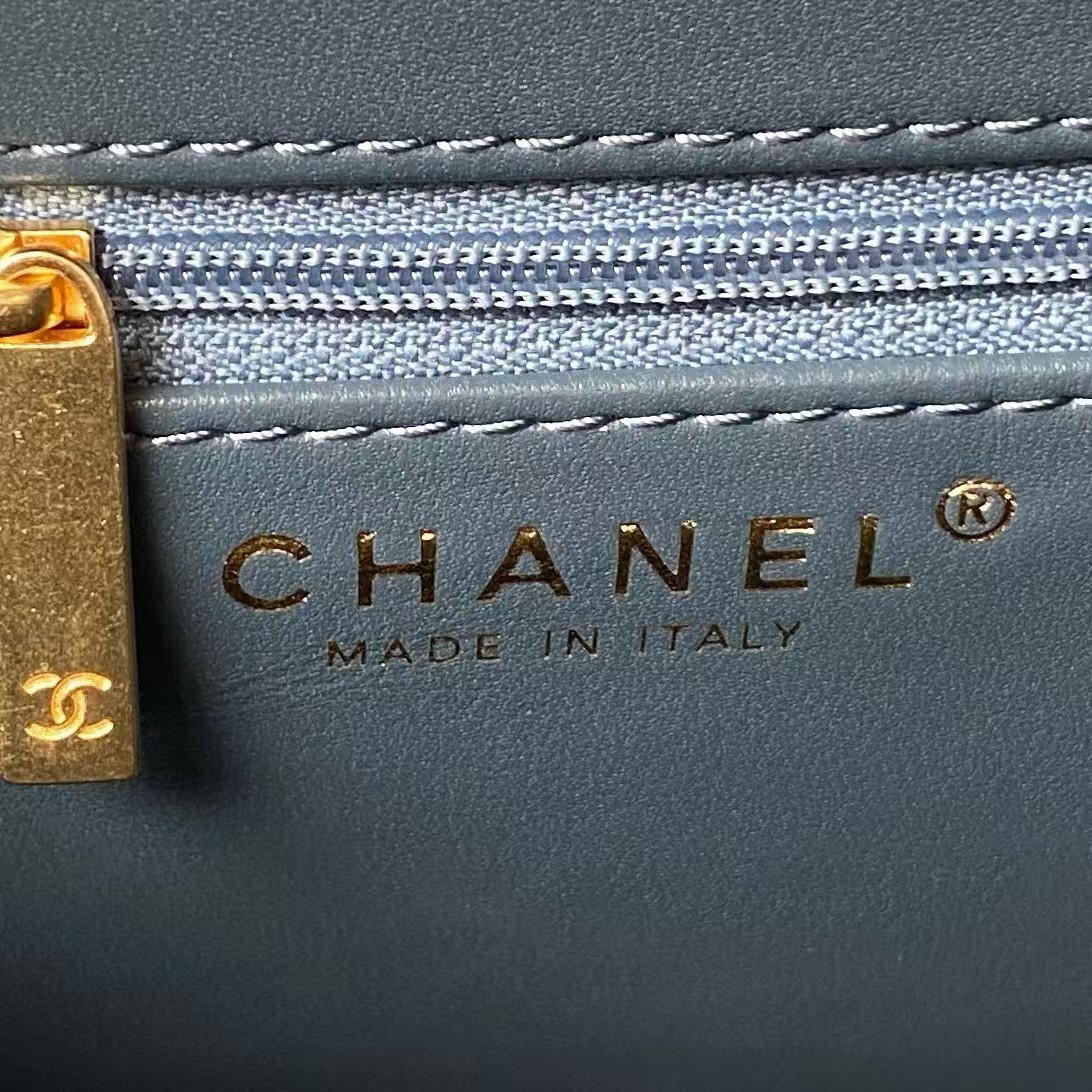 Replicate Chanel AS4416 Mini Shopping Bag Shiny Aged Calfskin Gold-Tone Metal Blue(1:1 replica)