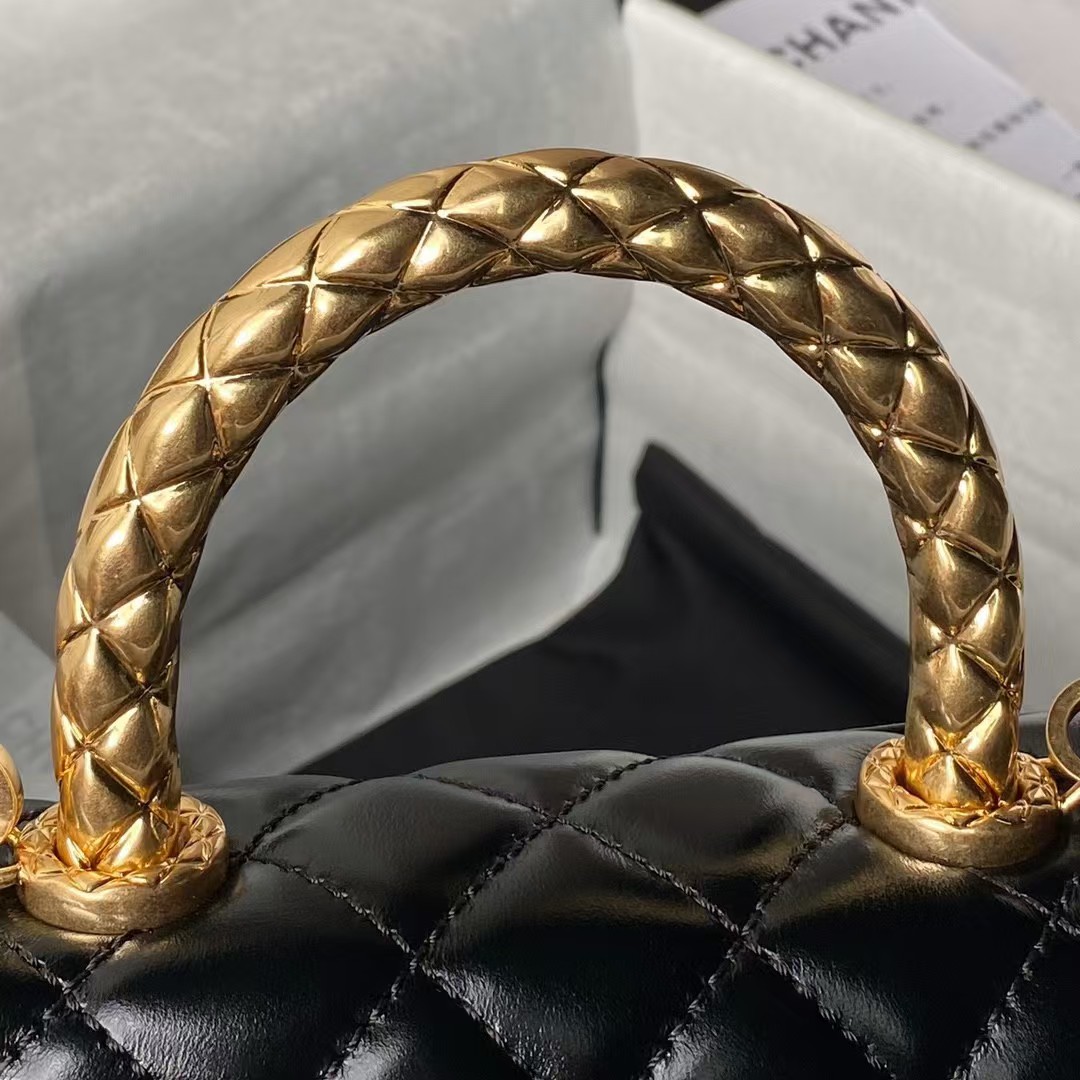 Replicate Chanel AS2215 Mini Flap Bag With Metal Top Handle Shiny Calfskin Black(1:1 replica)