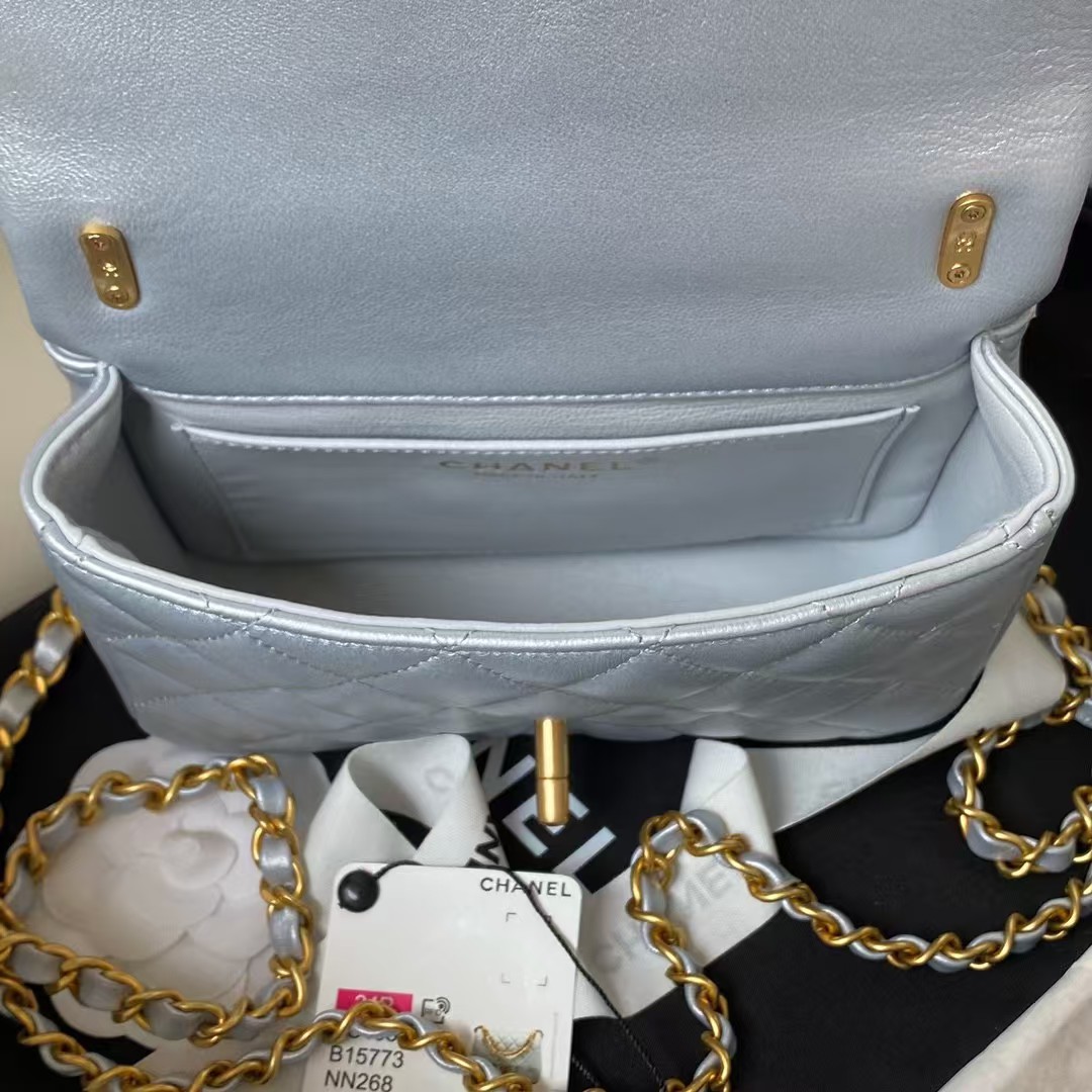 Replicate Chanel AS4385 Mini Flap Bag Pearl Lambskin Faux Pearl   Gold Metal Grey(1:1 replica)