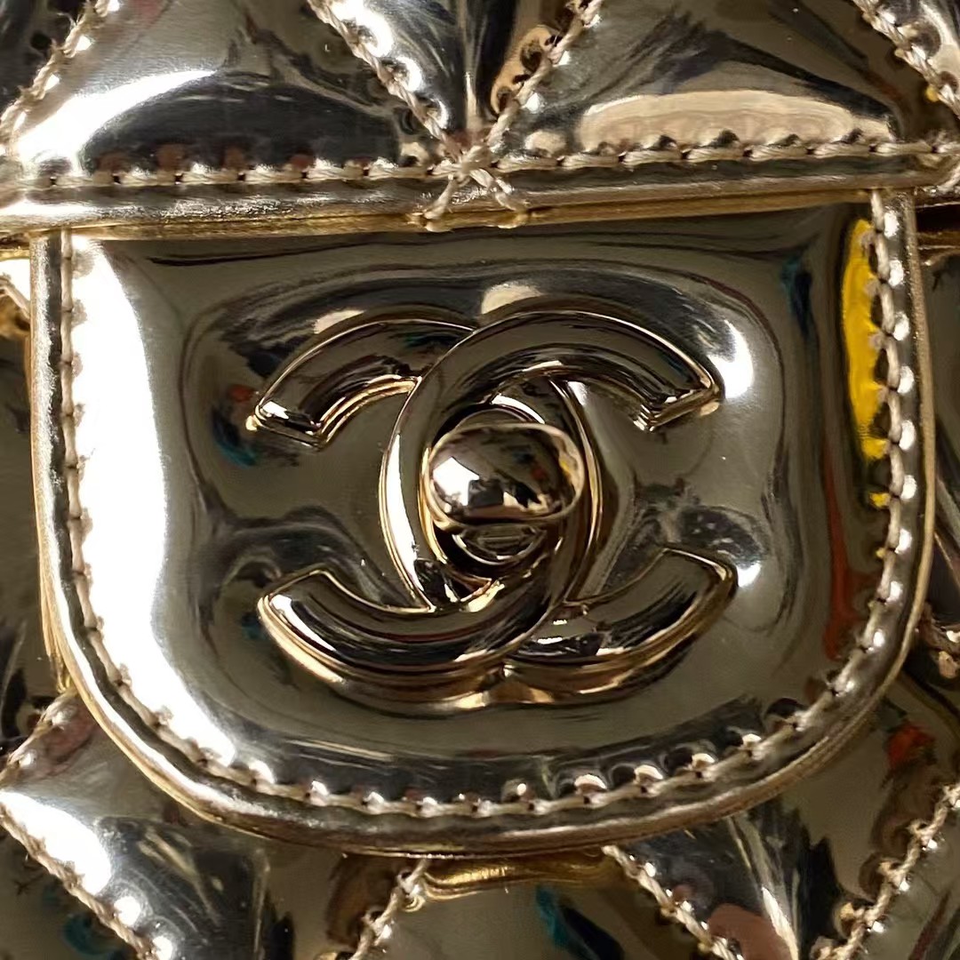 Replicate Chanel AS4648 Flap Bag Star Coin Purse Mirrored Calfskin Metallic Calfskin   Gold Metallic Gold(1:1 replica)