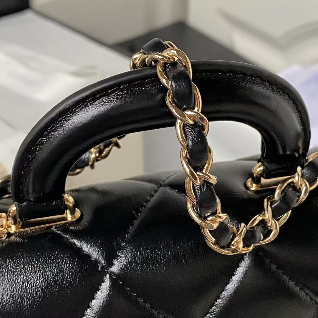 Replicate Chanel 24C AS4543 Mini Flap Bag Chain Bag Top Handle Black Lambskin(1:1 replica)