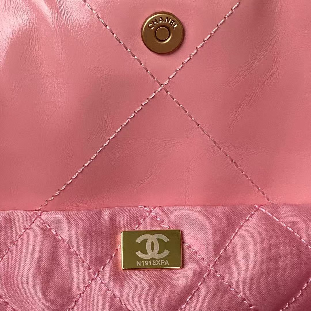 Replicate Chanel 22 Hobo Bag 24C AS4486 Gold Metallic Dark Pink Shiny Calfskin New Edition Horizontal(1:1 replica)