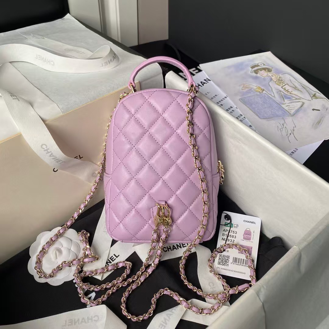 Replicate Chanel 24C AP3573 Mini Backpack Lambskin Gold Metal Purple(1:1 replica)