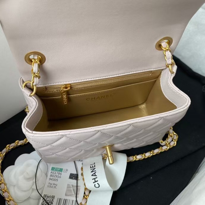 Replicate Chanel 23C AS1786 Mini Square Pearl Embossed Flap Bag Antique Gold Hardware Light Pink(1:1 replica)