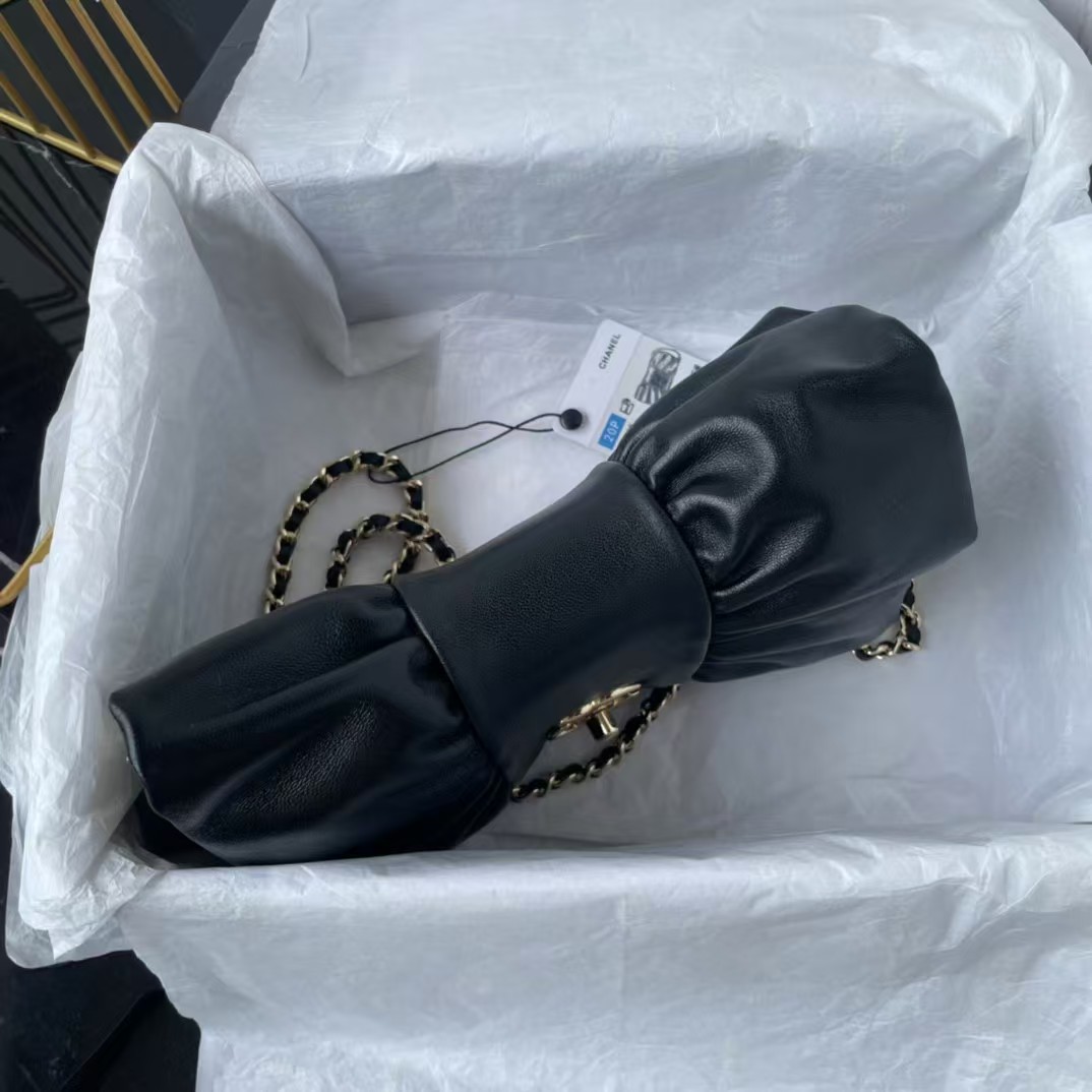 Replicate Chanel 24B AS5129 Metallic Lambskin Butterfly Evening Bag Black(1:1 replica)