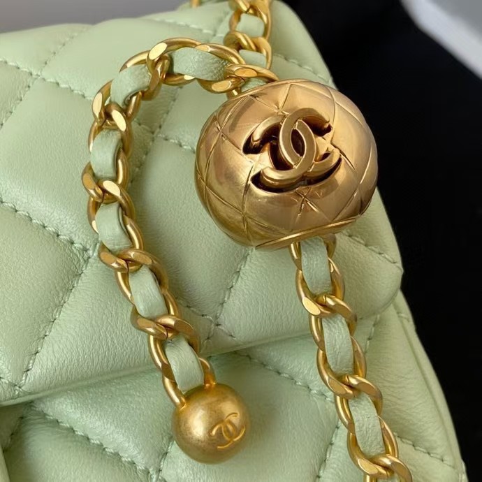 Replicate Chanel 23K AS1787 Mini Pearl Embossed Rectangular Flap Bag Lambskin Brushed Metal Hardware Light Green(1:1 replica)