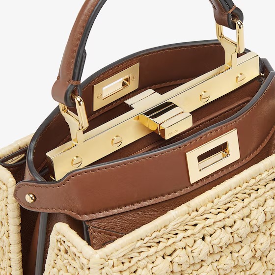 Replicate Fendi Peekaboo ISeeU Petite Brown leather and interlaced fiber bag(1:1 replica)