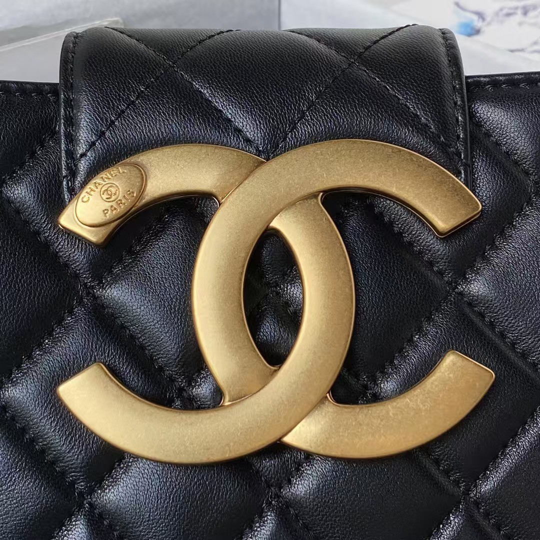 Replicate Chanel 24C AS4596 Vintage Logo Quilted Lambskin Shoulder Bag Black(1:1 replica)