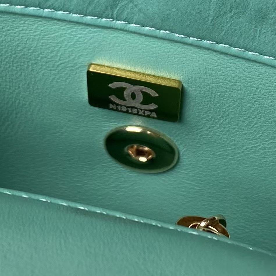 Replicate Chanel 24C AS4543 Mini Flap Bag Chain Bag Top Handle Turquoise Lambskin(1:1 replica)
