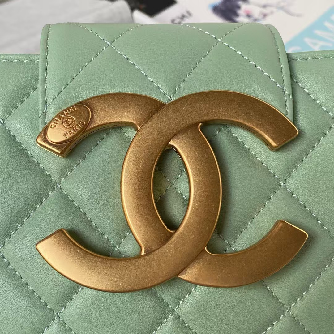 Replicate Chanel 24C AS4611 Vintage Logo Lambskin Rectangular Shoulder Bag Green(1:1 replica)