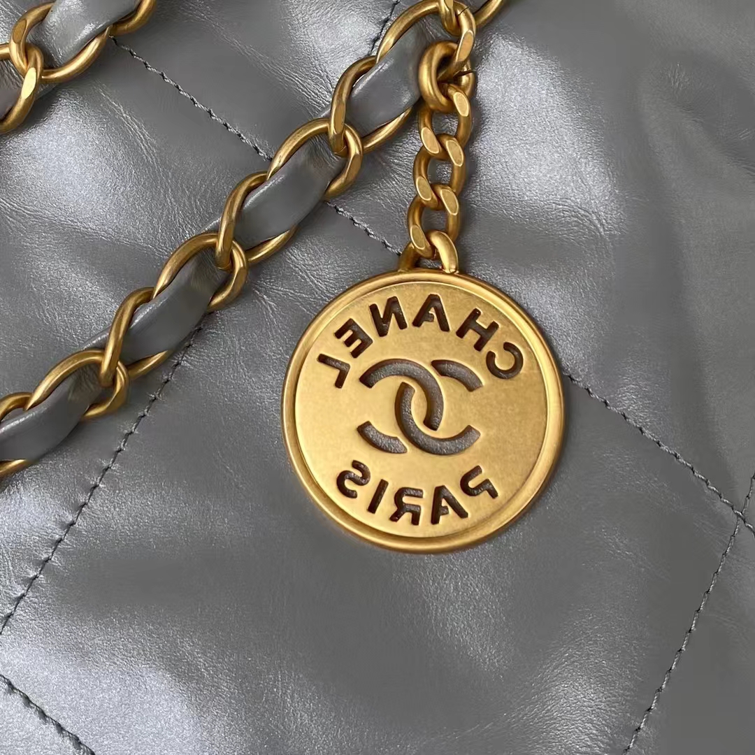 Replicate Chanel 22 AS3260 Small Bag Grey Calfskin Gold Hardware(1:1 replica)